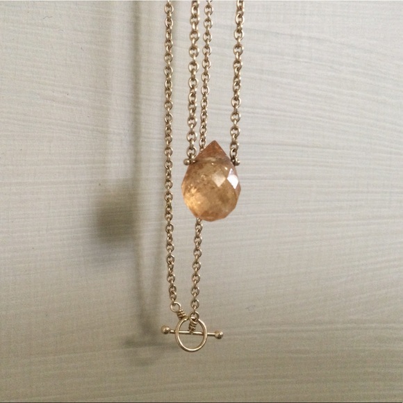 14k Yellow Gold Sunstone Toggle Necklace 16 inch - Picture 1 of 6